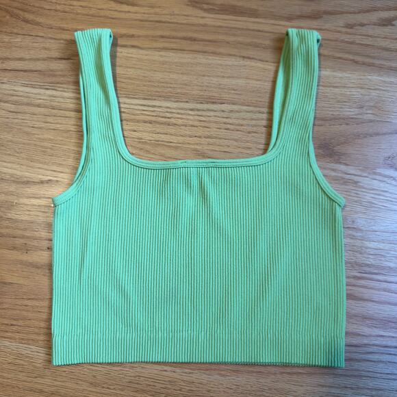 Zara Ribbed Lime Green Cropped Tank Square Neck Sleeveless Basic Size M-L - Picture 4 of 5